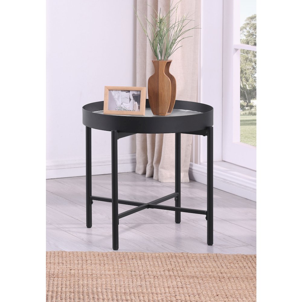 Ozella Round End Side Table with Recessed Top Sandy Black. Picture 2