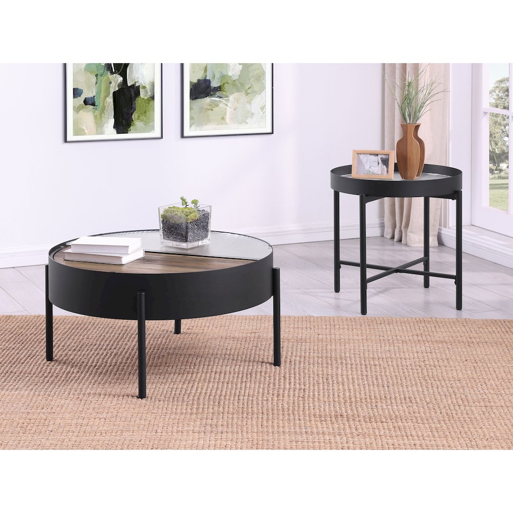Ozella Round End Side Table with Recessed Top Sandy Black. Picture 5