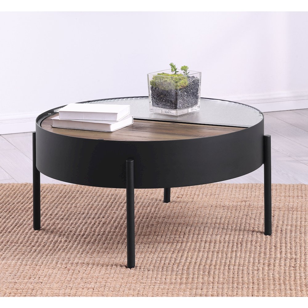 Ozella Round Coffee Table with Hidden Storage Sandy Black. Picture 2