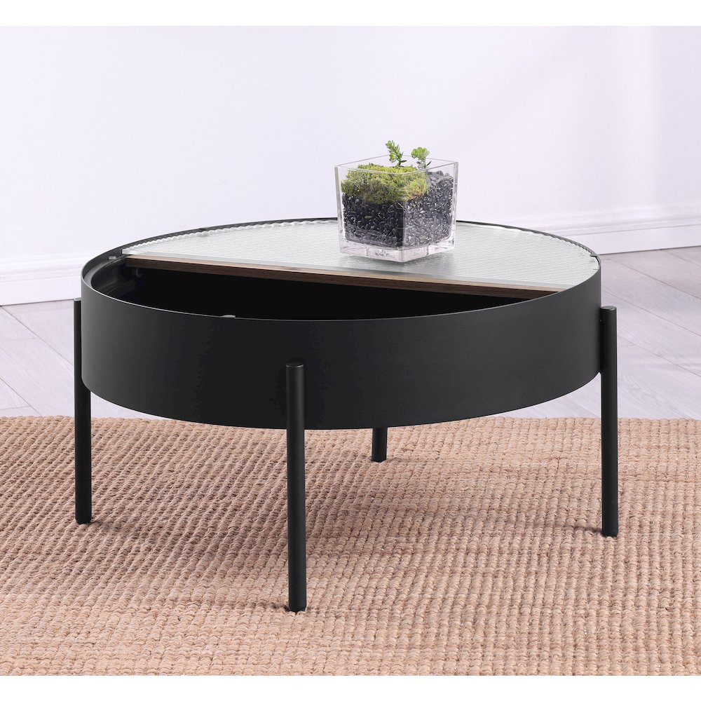 Ozella Round Coffee Table with Hidden Storage Sandy Black. Picture 4