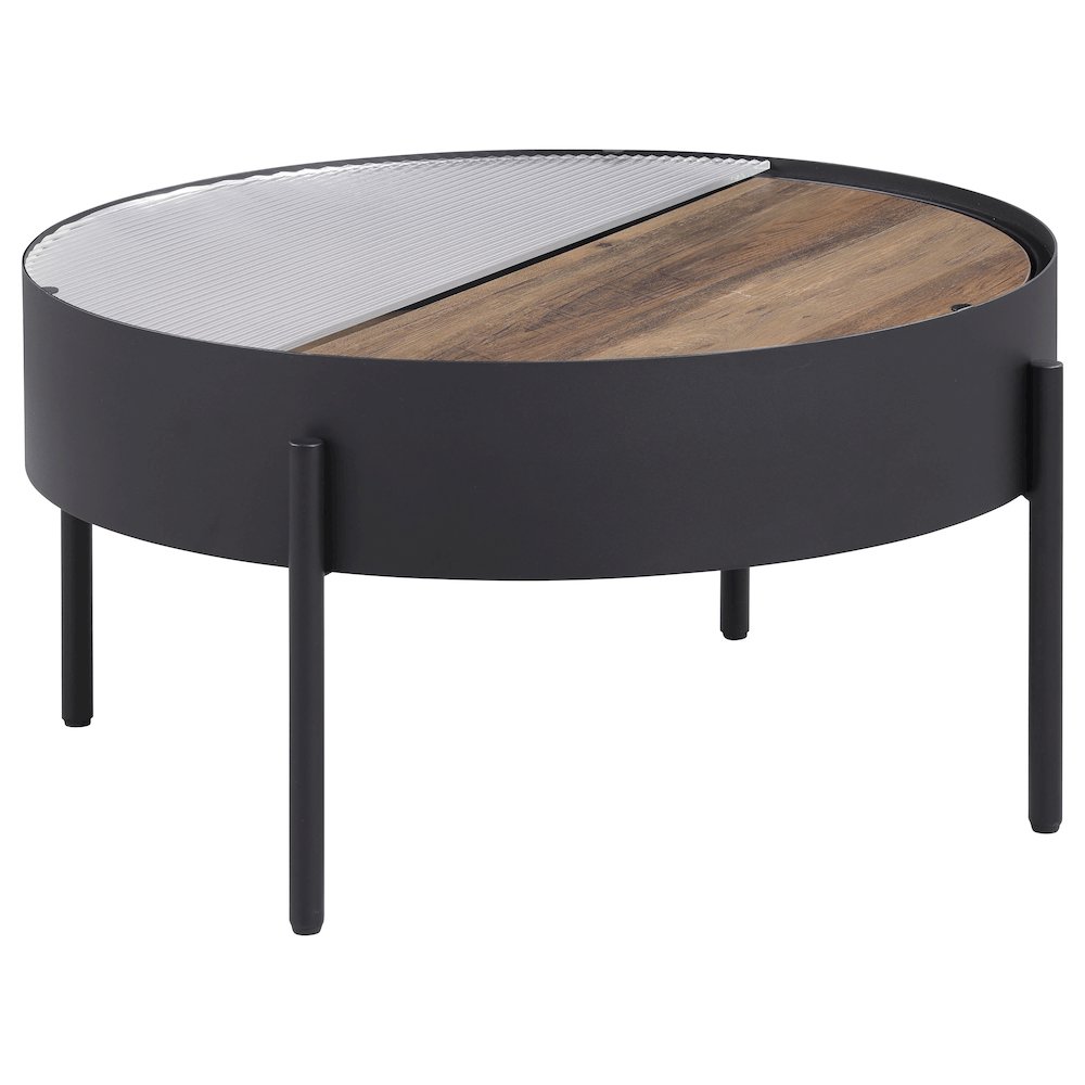 Ozella Round Coffee Table with Hidden Storage Sandy Black. Picture 1