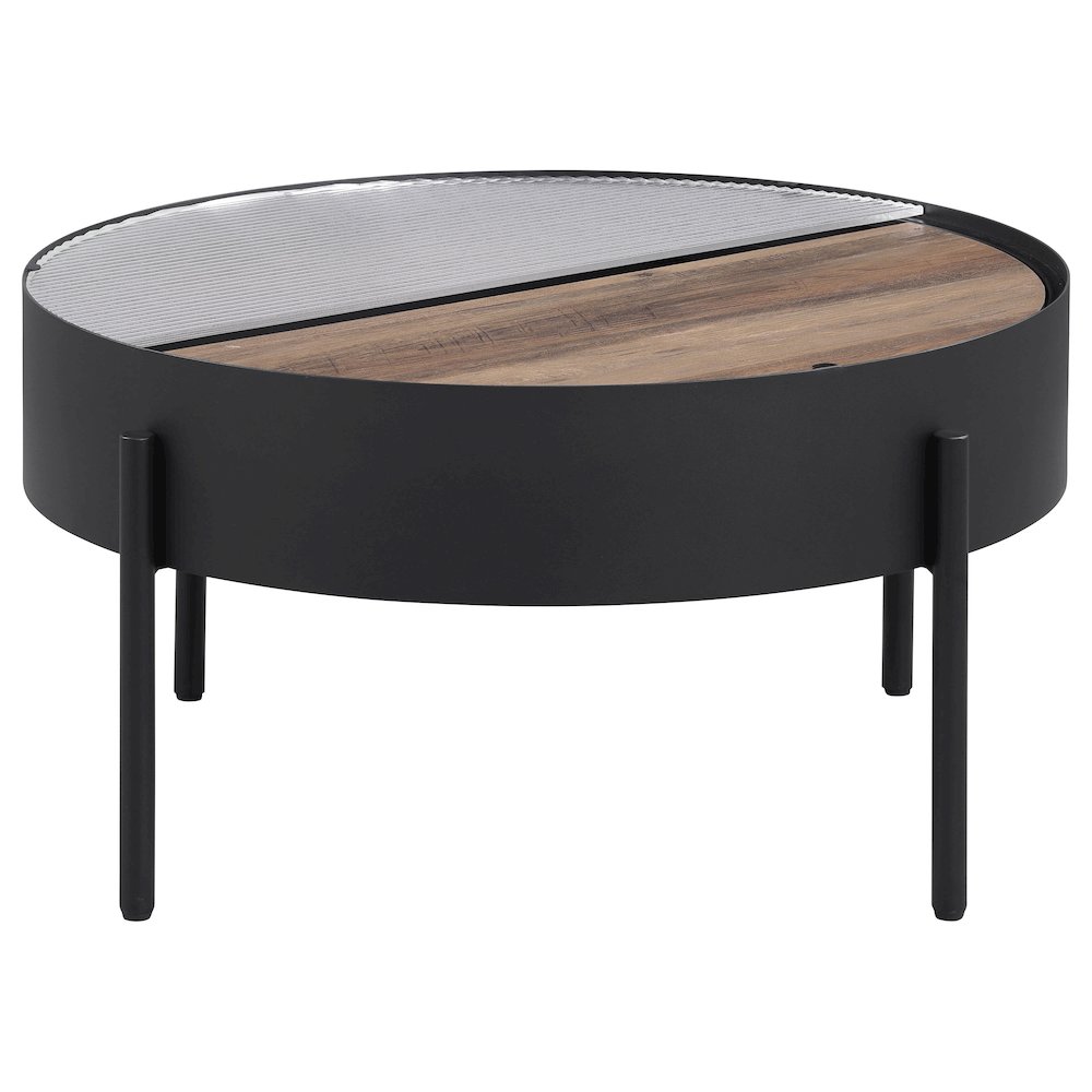 Ozella Round Coffee Table with Hidden Storage Sandy Black. Picture 5