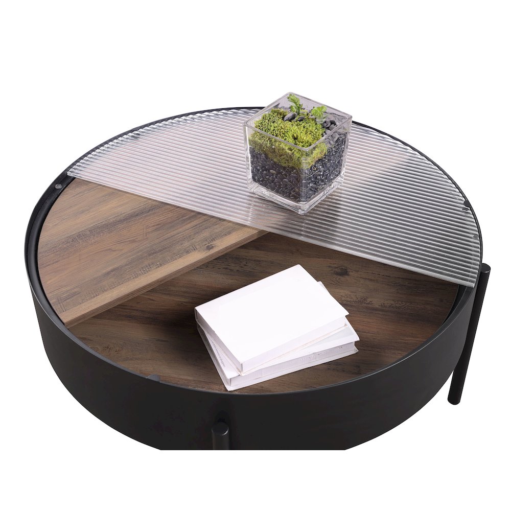 Ozella Round Coffee Table with Hidden Storage Sandy Black. Picture 6