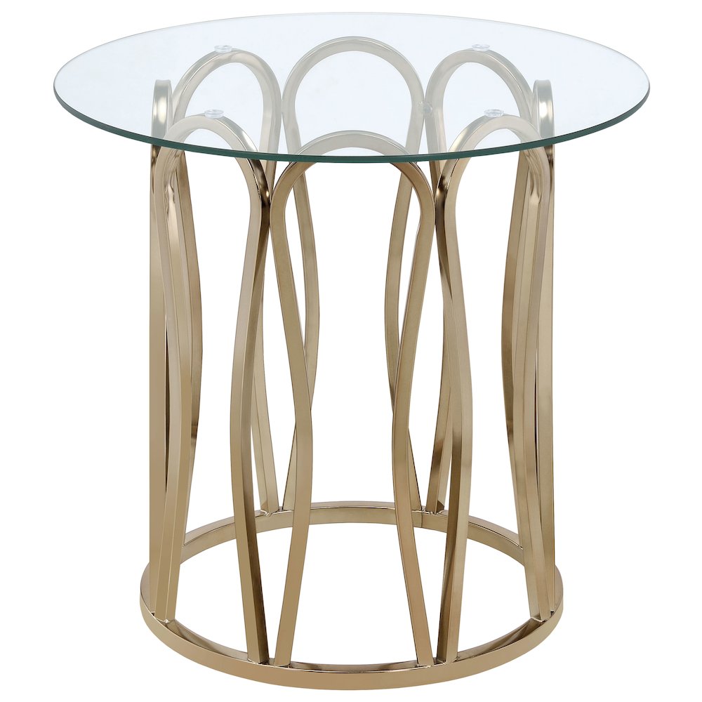 Monett Round Glass Top Side End Table Chocolate Chrome. Picture 1