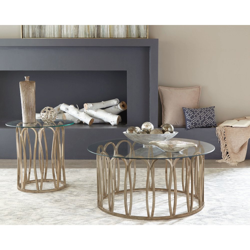 Monett Round Glass Top Side End Table Chocolate Chrome. Picture 5