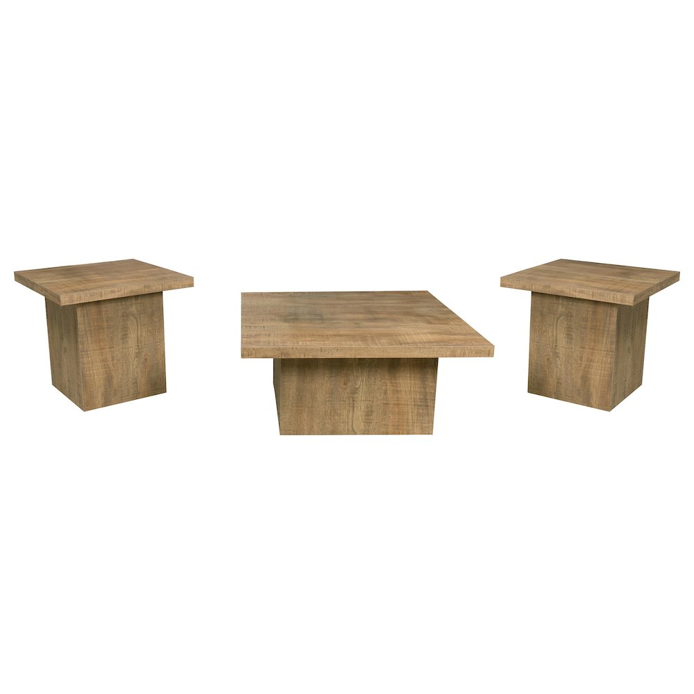 3-Piece Square Coffee & End Table Set, Mango Wood Look, Rustic. Picture 1