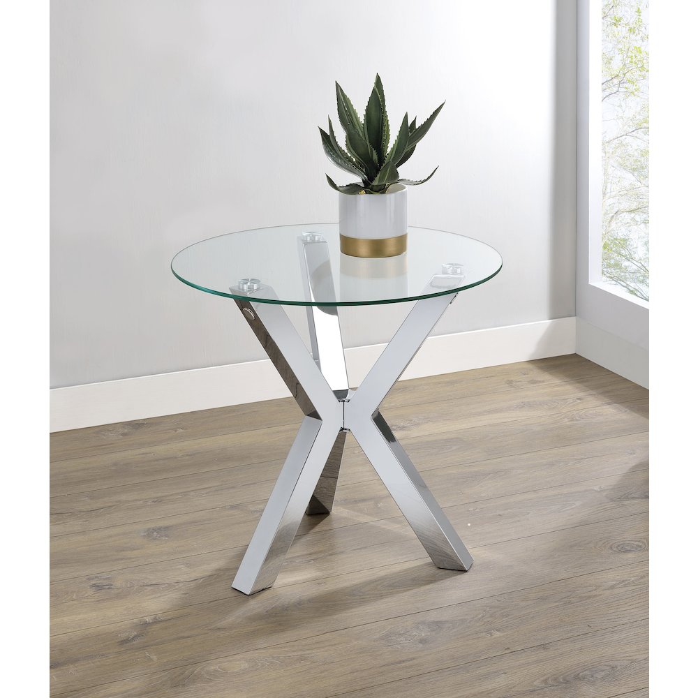 Kenzie Round Tempered Glass Top End Side Table Chrome. Picture 1