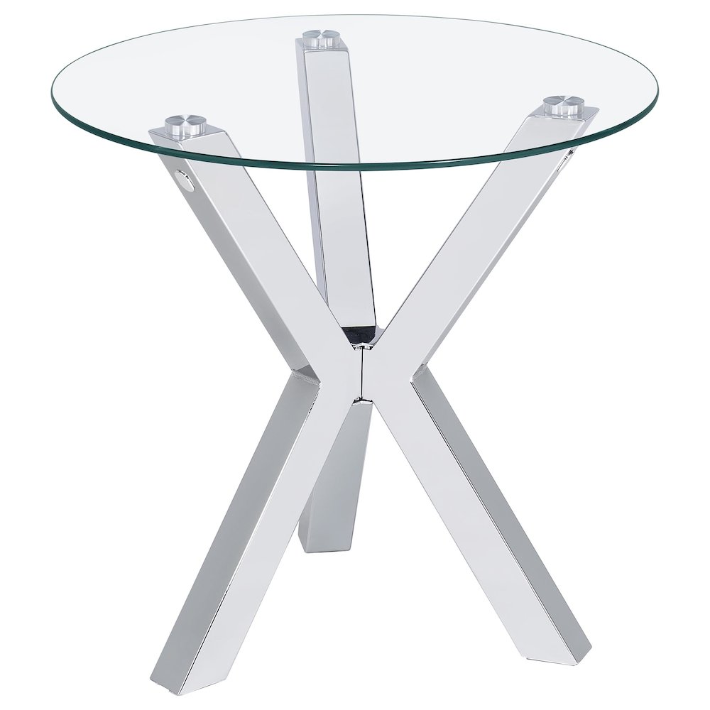 Kenzie Round Tempered Glass Top End Side Table Chrome. Picture 2