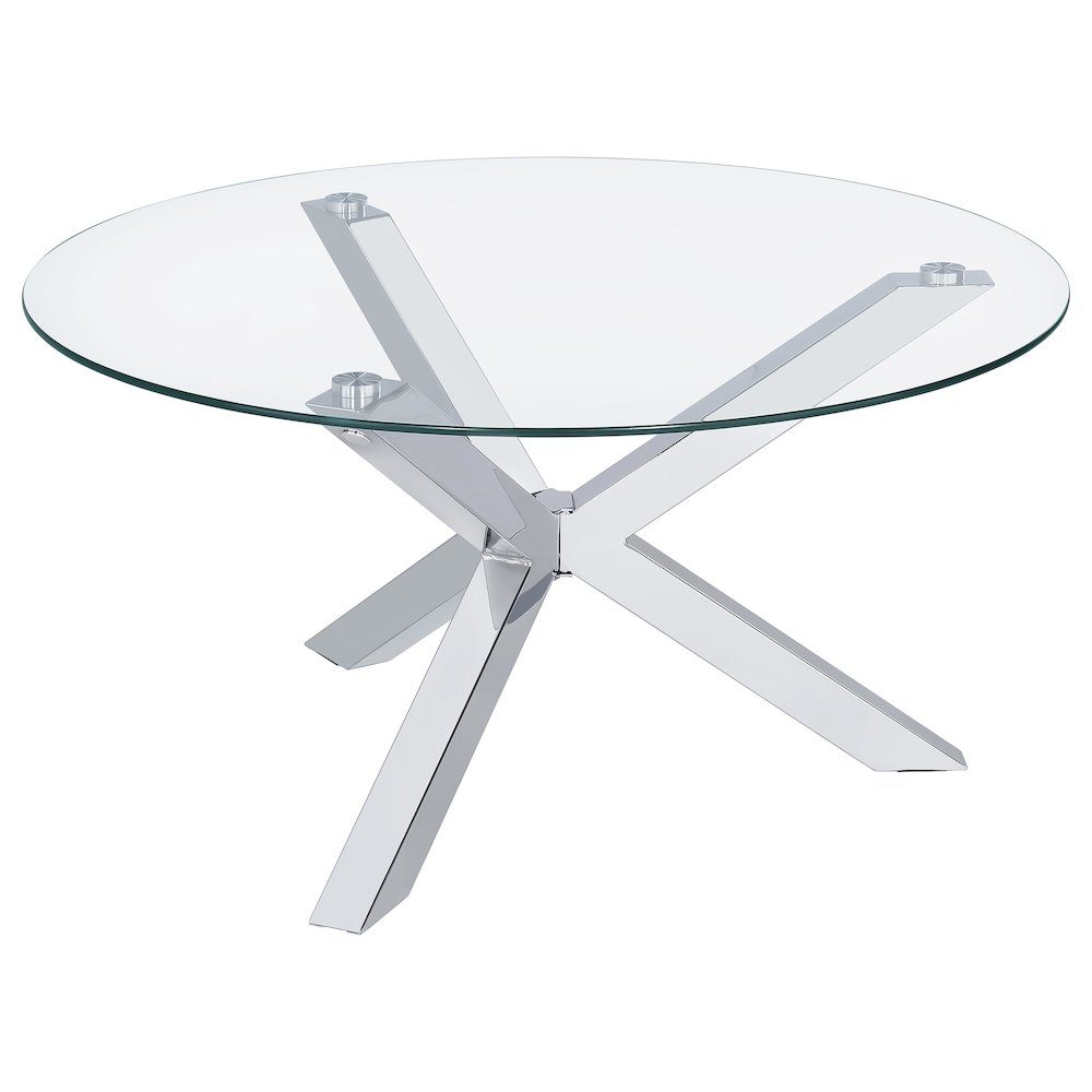 Kenzie Round Tempered Glass Top Cocktail Coffee Table Chrome. Picture 1