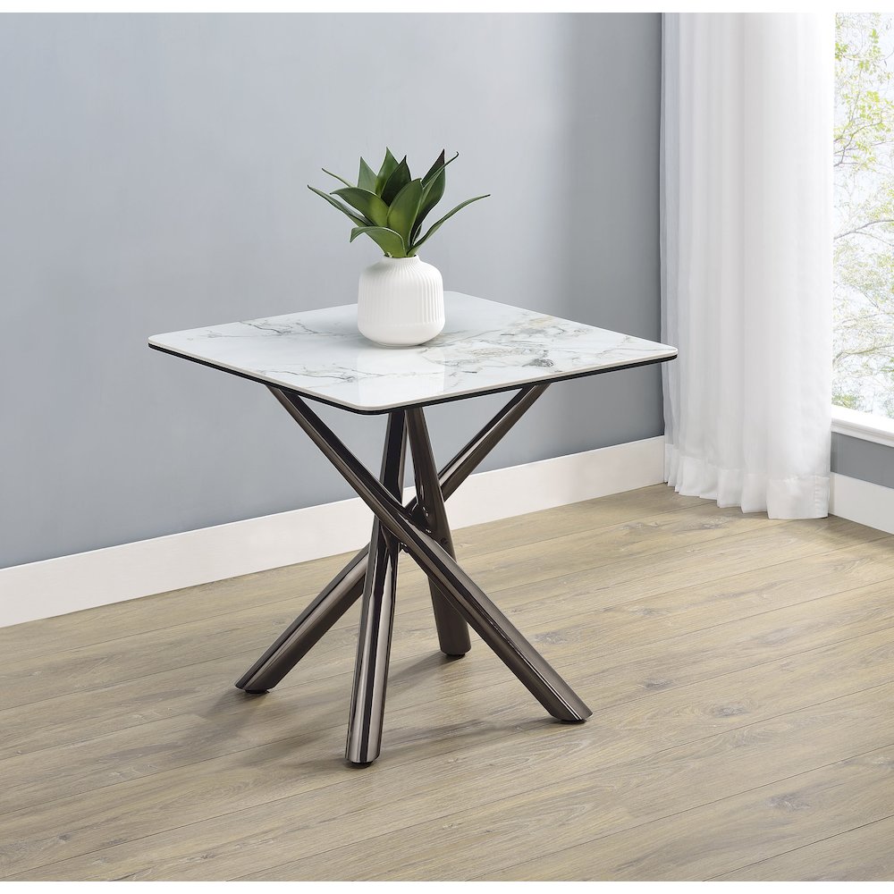 Carvell Square Sintered Stone End Side Table Mirage White. Picture 1