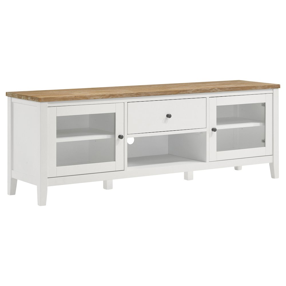 Hollis 2-door Wood 67" TV Stand with Drawer Brown and White. Picture 1
