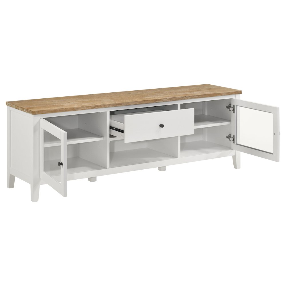 Hollis 2-door Wood 67" TV Stand with Drawer Brown and White. Picture 3