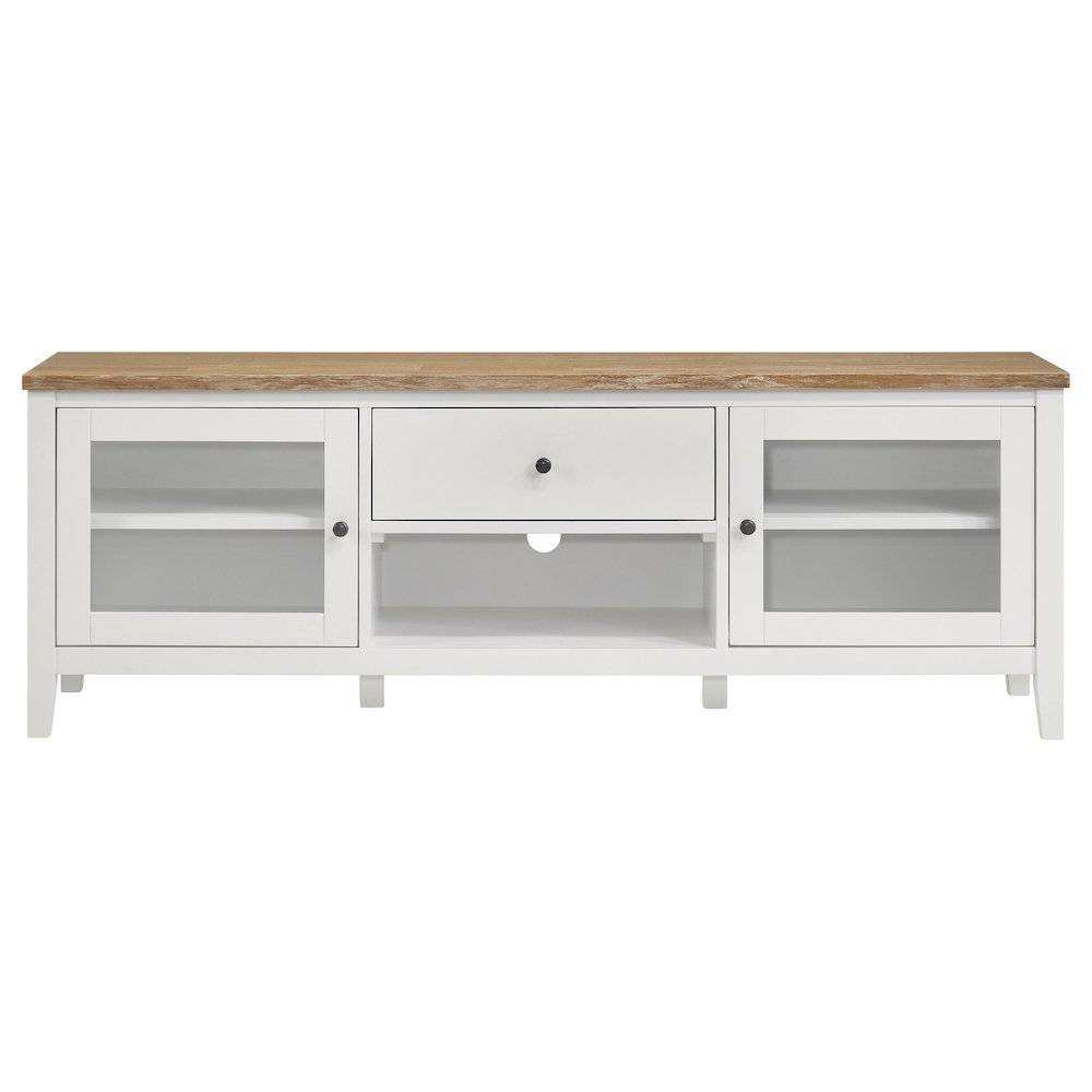 Hollis 2-door Wood 67" TV Stand with Drawer Brown and White. Picture 4
