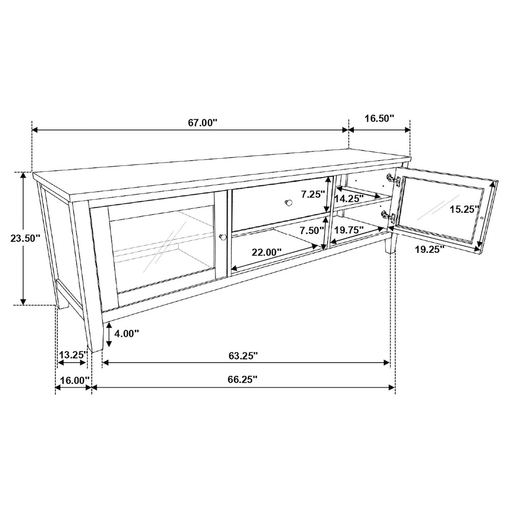 Hollis 2-door Wood 67" TV Stand with Drawer Brown and White. Picture 14