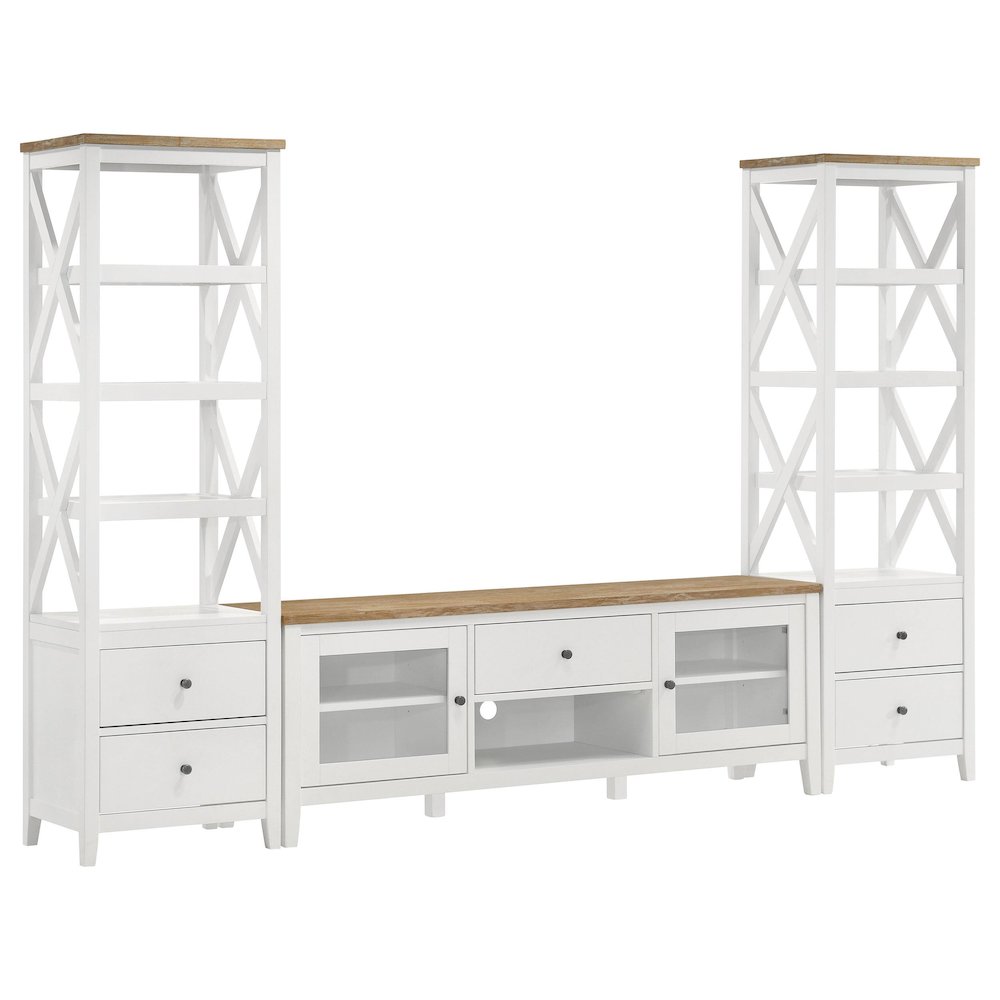 Hollis 2-door Wood 67" TV Stand with Drawer Brown and White. Picture 9