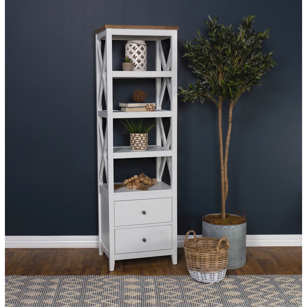 Hollis 4-shelf Wood Media Tower with Drawers Brown and White. Picture 10
