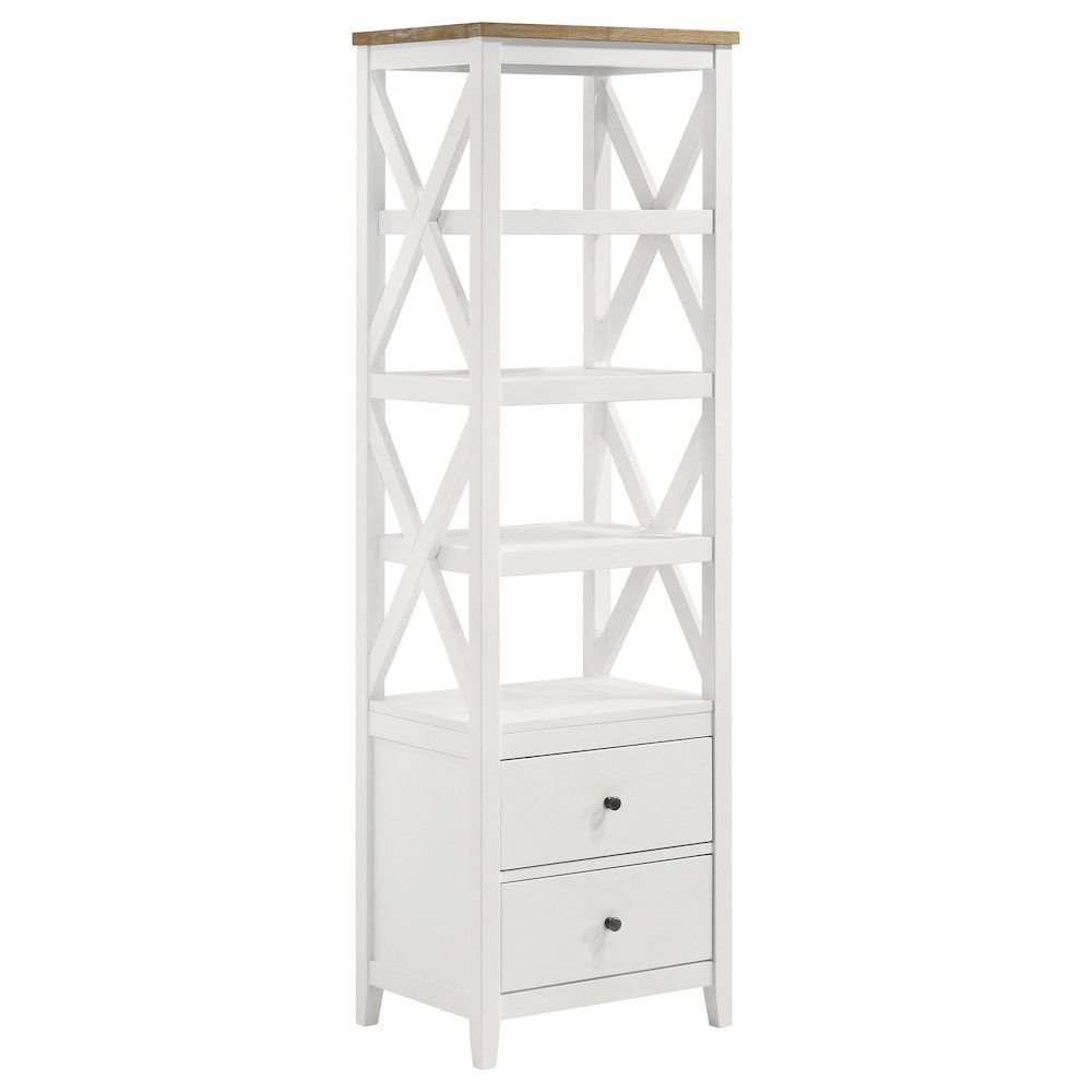 Hollis 4-shelf Wood Media Tower with Drawers Brown and White. Picture 1