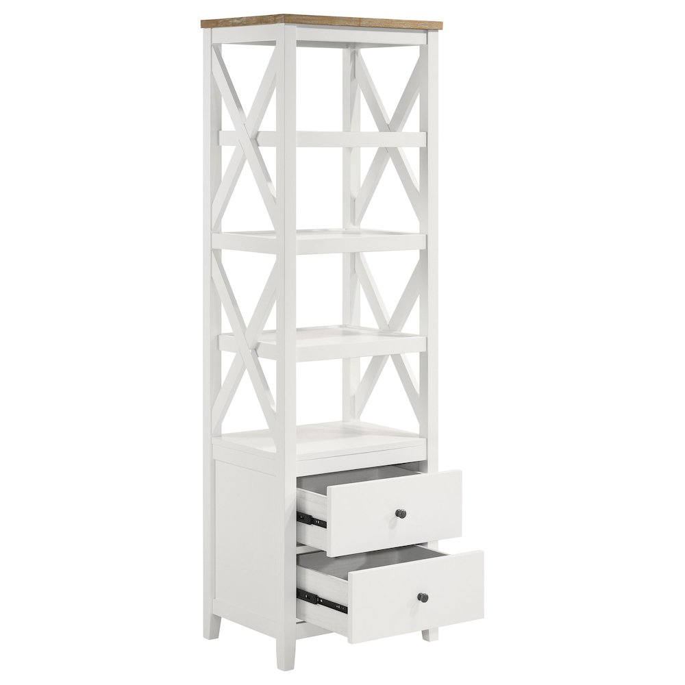 Hollis 4-shelf Wood Media Tower with Drawers Brown and White. Picture 3