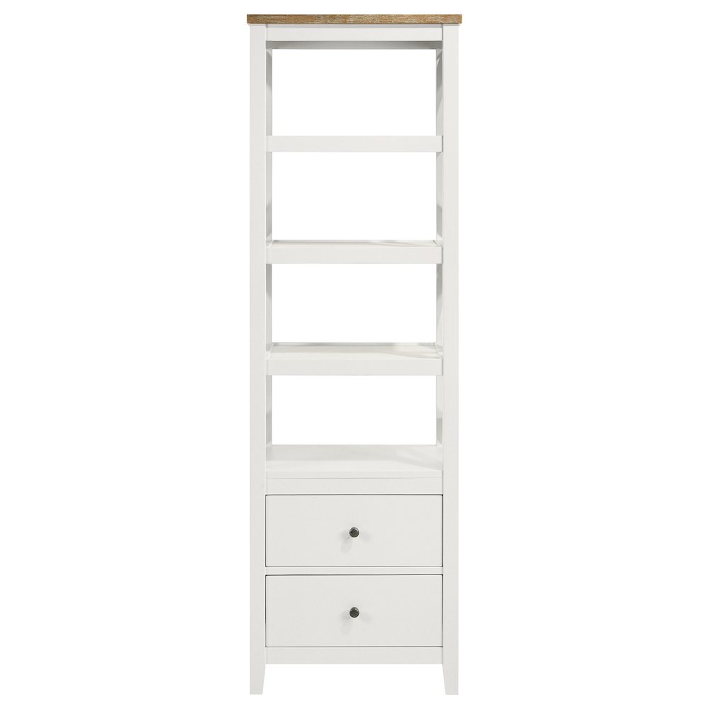 Hollis 4-shelf Wood Media Tower with Drawers Brown and White. Picture 4