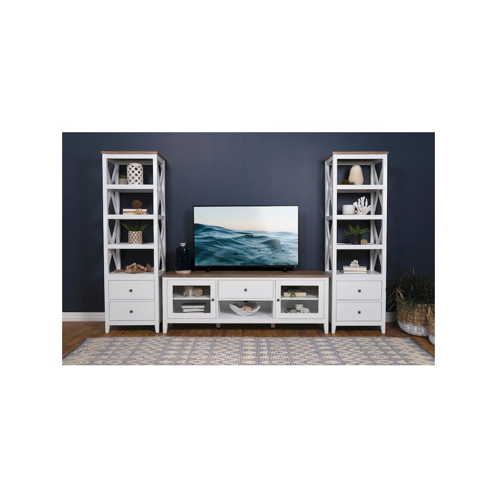 Hollis 4-shelf Wood Media Tower with Drawers Brown and White. Picture 12