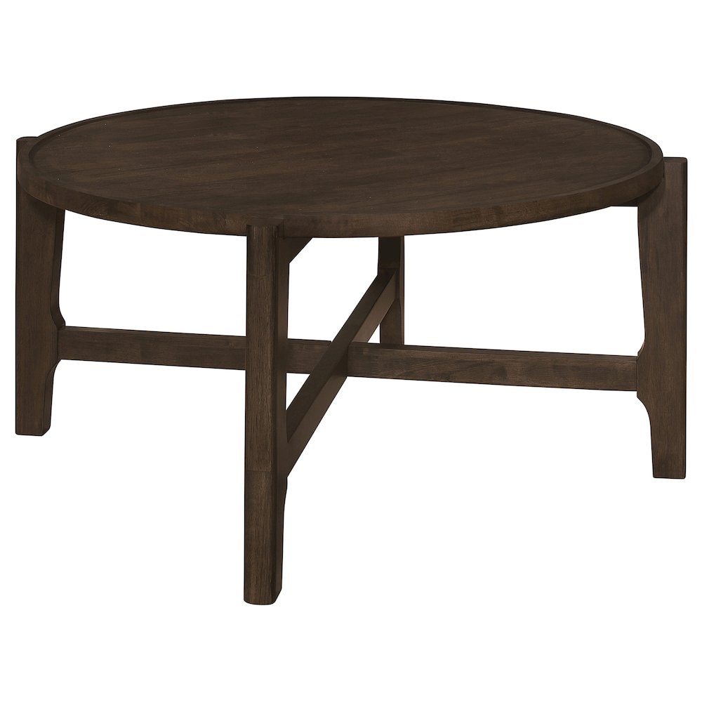 Cota Round Solid Wood Coffee Table Dark Brown. Picture 1