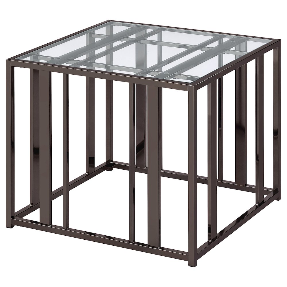 Adri Rectangular Glass Top Side End Table Black Nickel. Picture 4