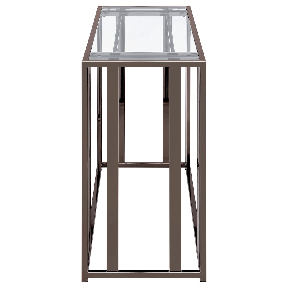 Adri Glass Top Entryway Sofa Console Table Black Nickel. Picture 9