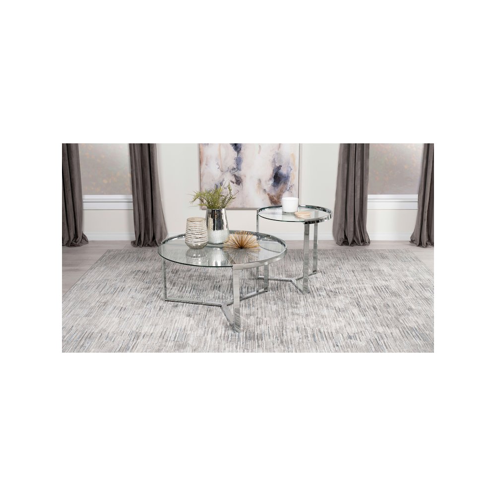 Delia 2-Piece Round Glass Top Nesting Coffee Table Chrome. Picture 10