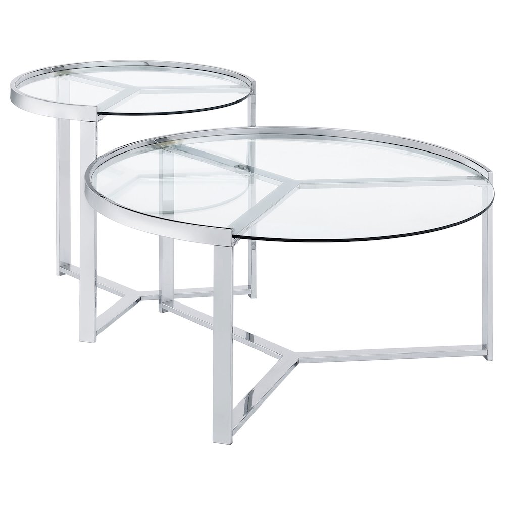 Delia 2-Piece Round Glass Top Nesting Coffee Table Chrome. Picture 1
