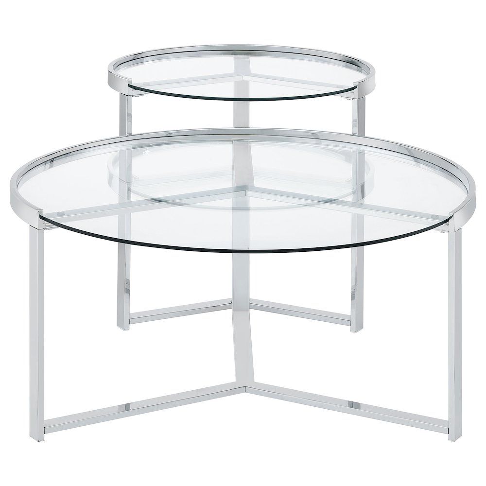 Delia 2-Piece Round Glass Top Nesting Coffee Table Chrome. Picture 3