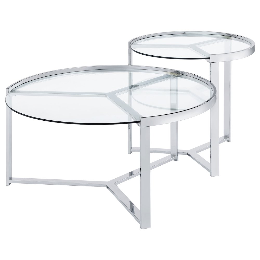 Delia 2-Piece Round Glass Top Nesting Coffee Table Chrome. Picture 4