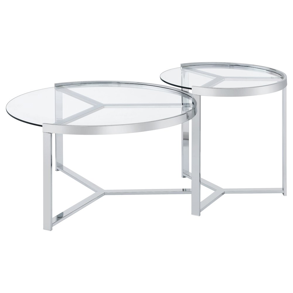 Delia 2-Piece Round Glass Top Nesting Coffee Table Chrome. Picture 5
