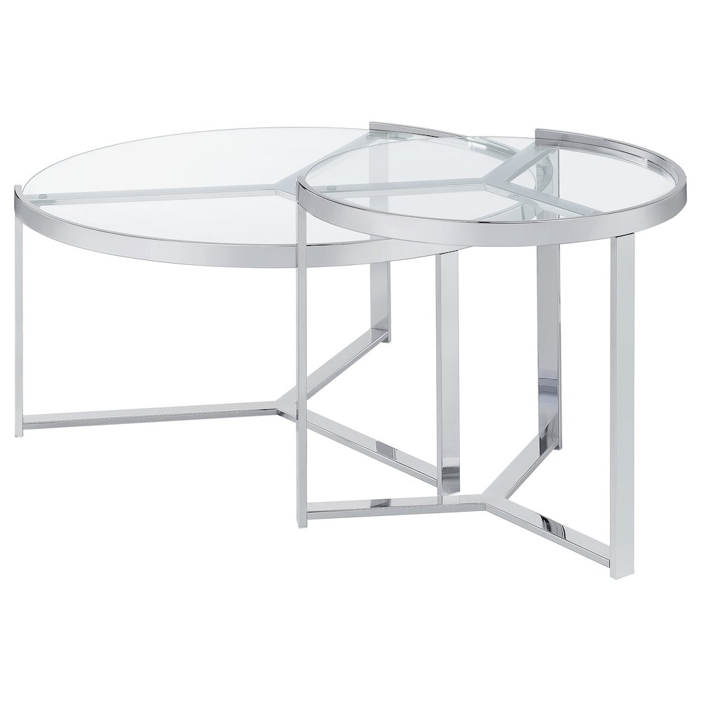 Delia 2-Piece Round Glass Top Nesting Coffee Table Chrome. Picture 6