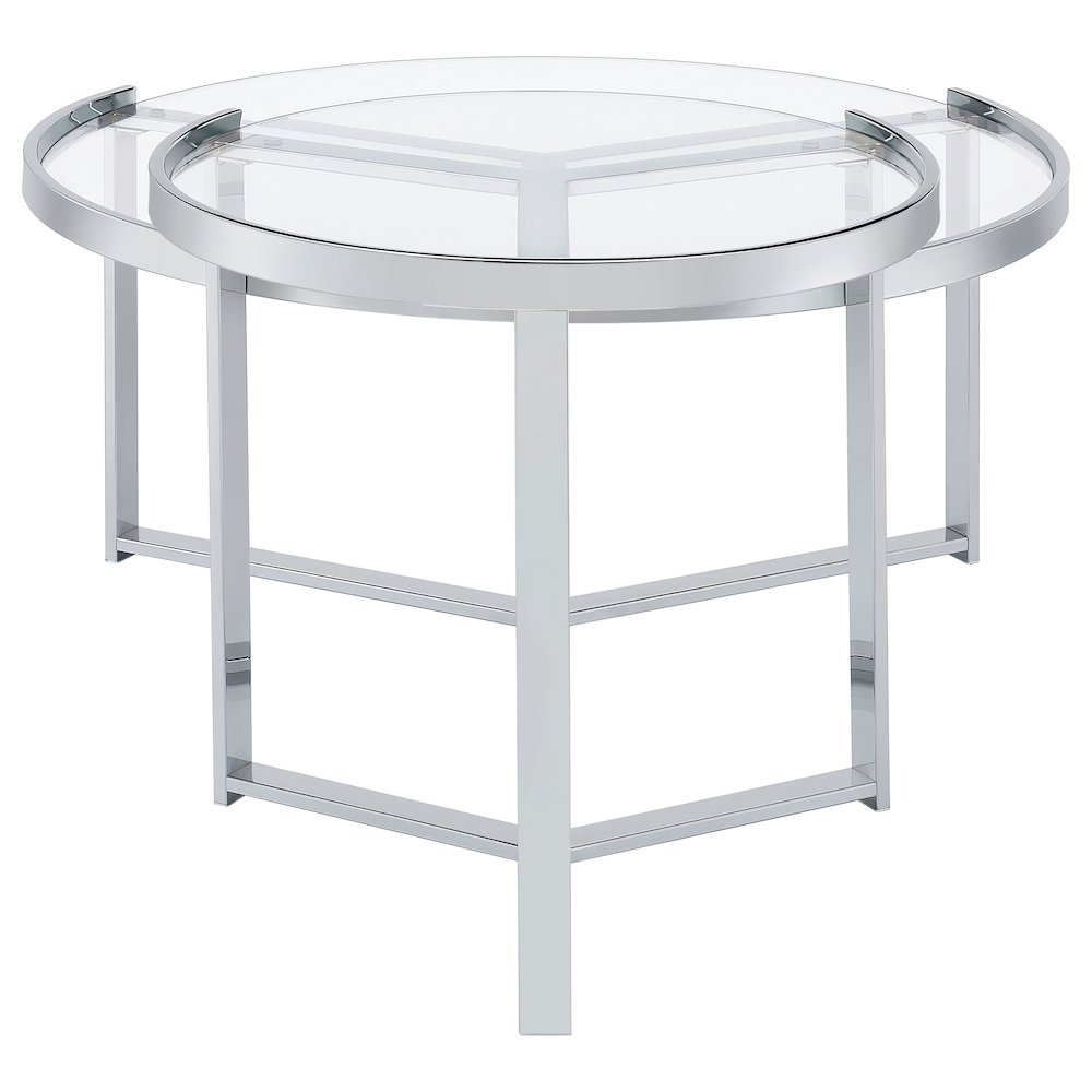 Delia 2-Piece Round Glass Top Nesting Coffee Table Chrome. Picture 7