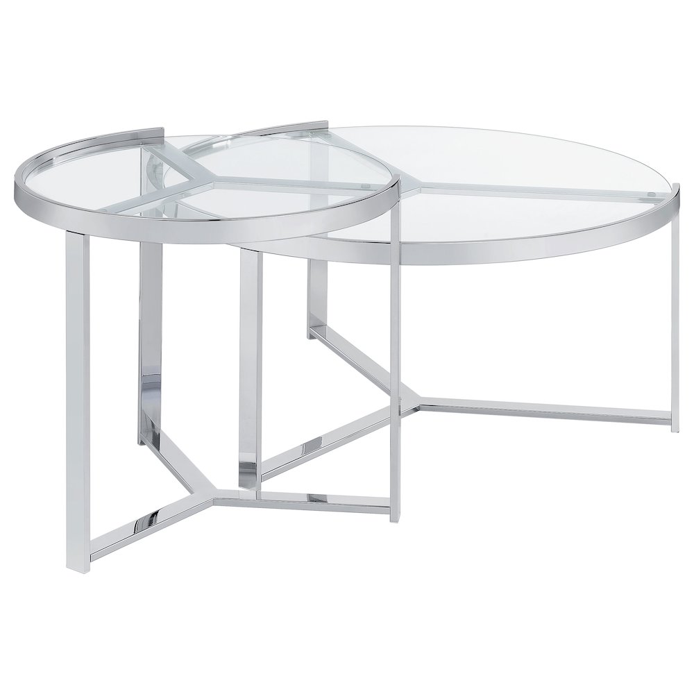 Delia 2-Piece Round Glass Top Nesting Coffee Table Chrome. Picture 8