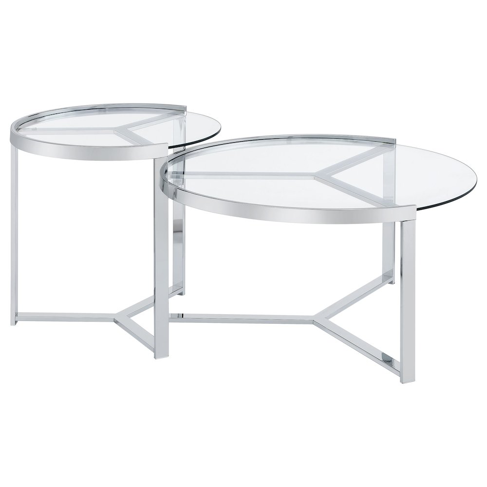 Delia 2-Piece Round Glass Top Nesting Coffee Table Chrome. Picture 9