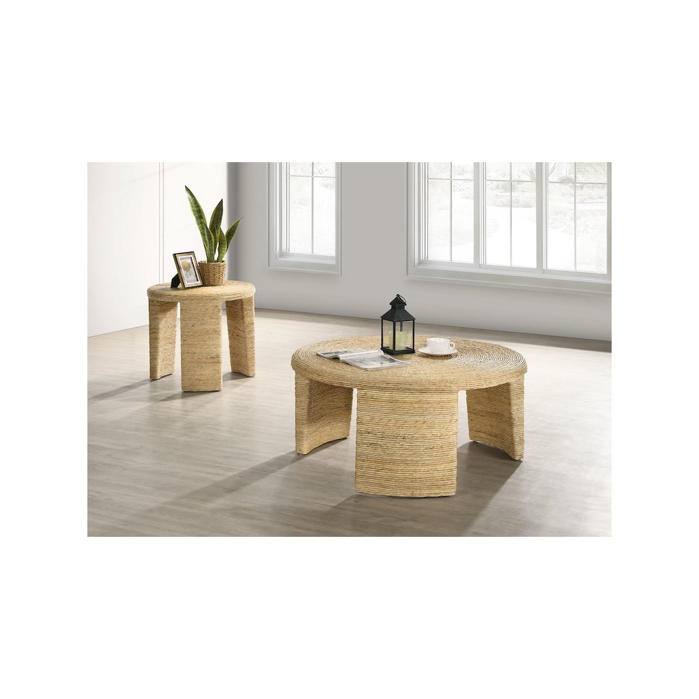 Artina Woven Rattan Round Side End Table Natural Brown. Picture 6