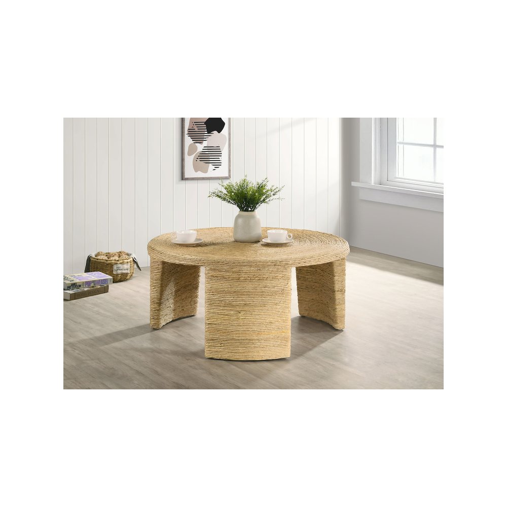 Artina Woven Rattan Round Coffee Table Natural Brown. Picture 4