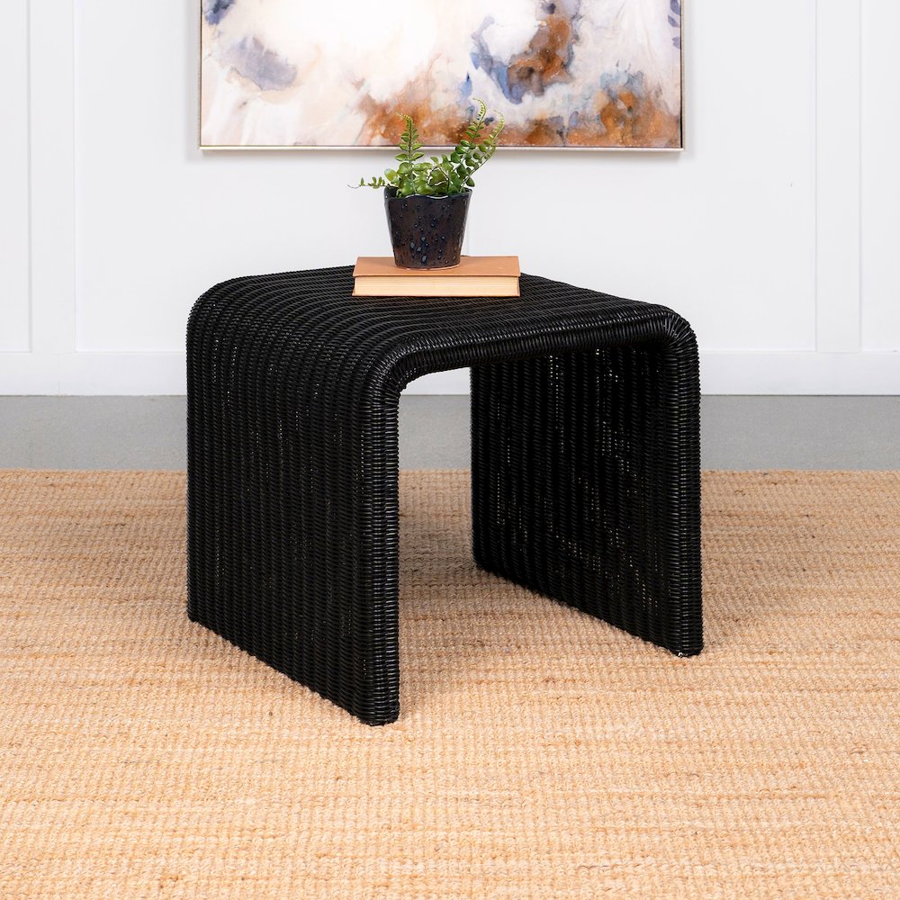 Cahya Woven Rattan Square End Table Black. Picture 6