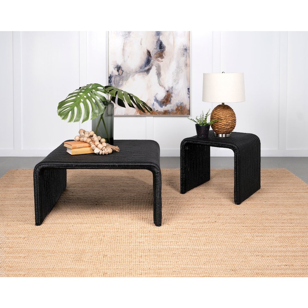 Cahya Woven Rattan Square End Table Black. Picture 8