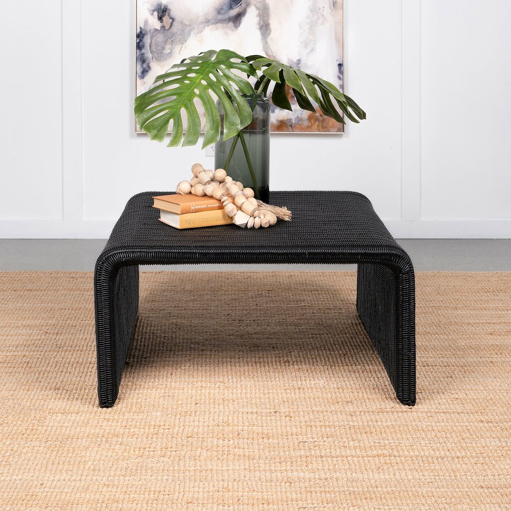 Cahya Woven Rattan Square Coffee Table Black. Picture 6