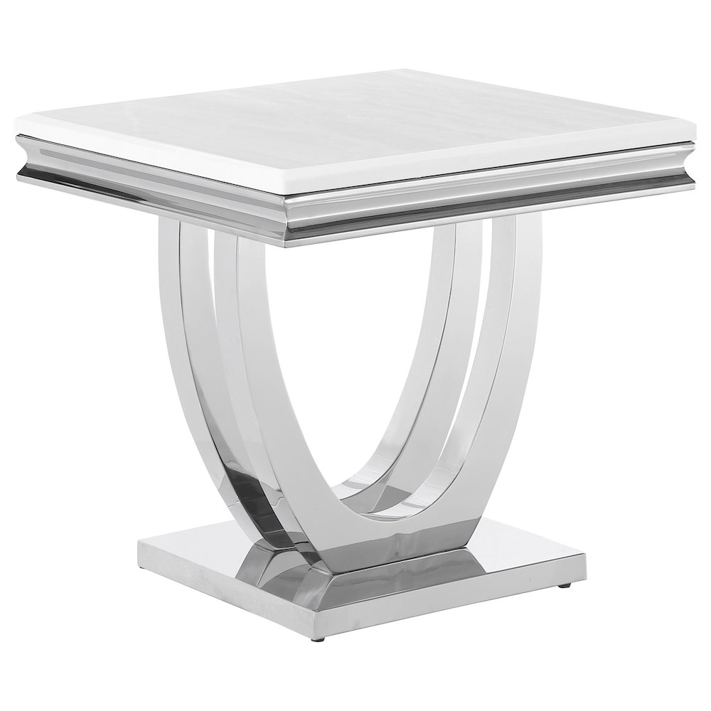 Kerwin Square Stone Top End Table White and Chrome. Picture 1