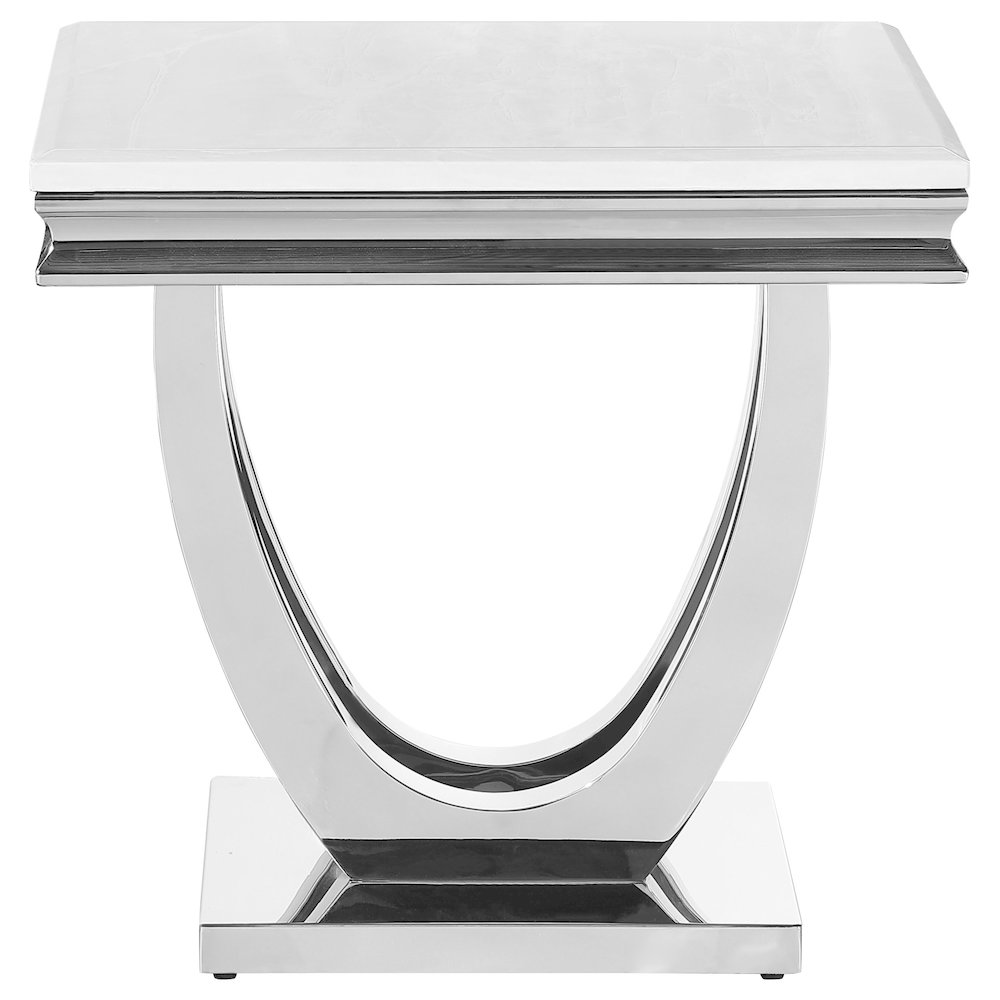 Kerwin Square Stone Top End Table White and Chrome. Picture 3