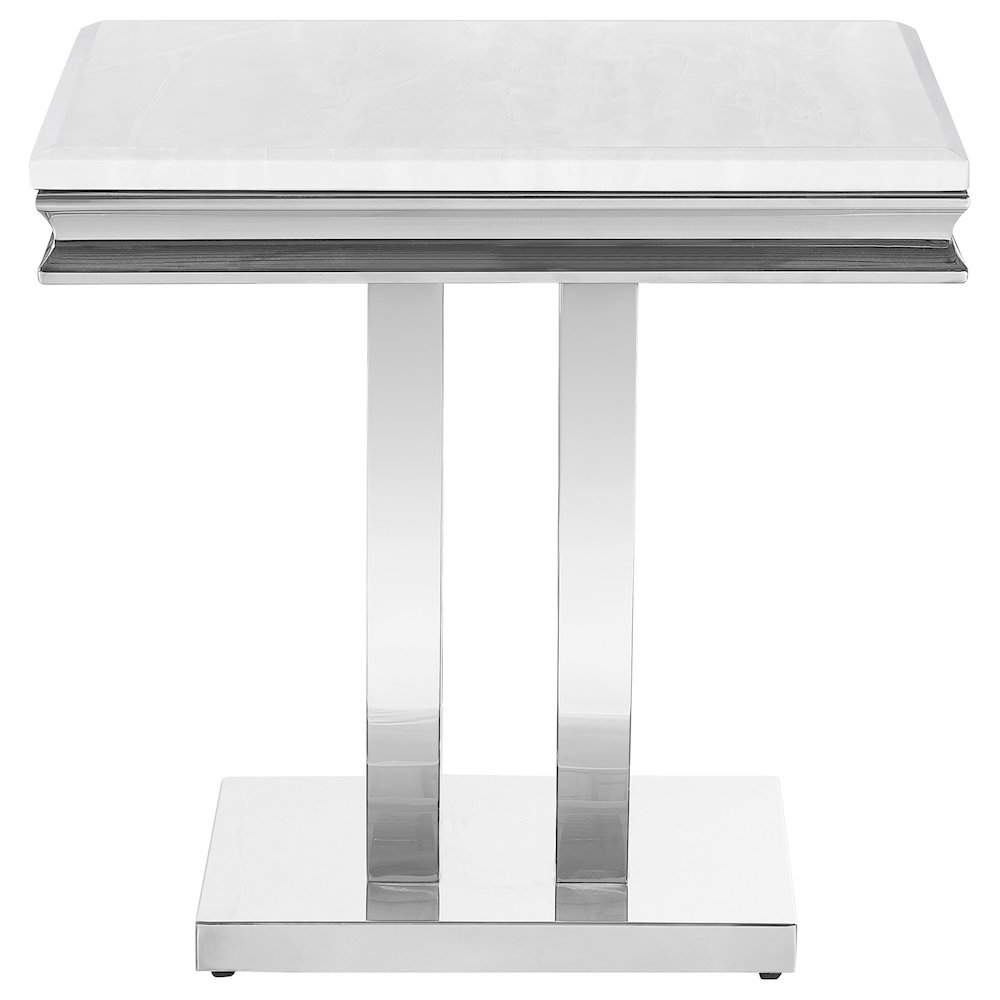 Kerwin Square Stone Top End Table White and Chrome. Picture 4