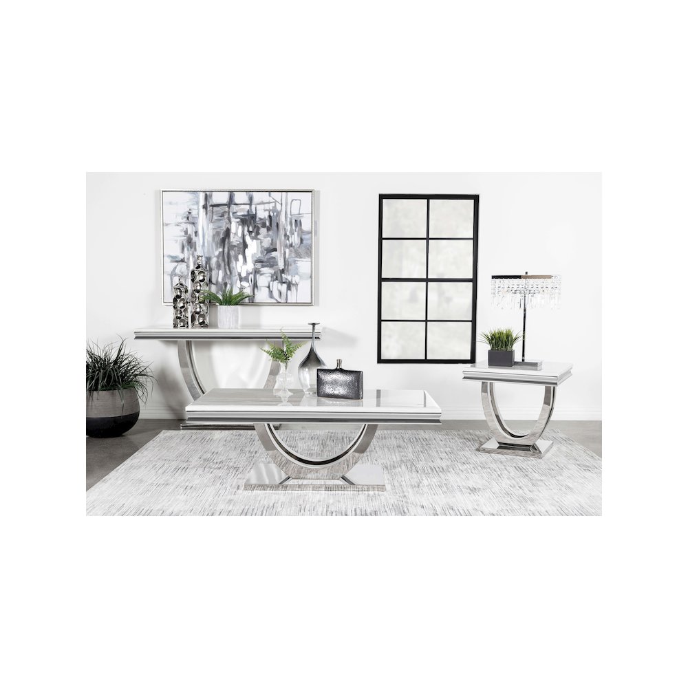 Kerwin Square Stone Top End Table White and Chrome. Picture 7