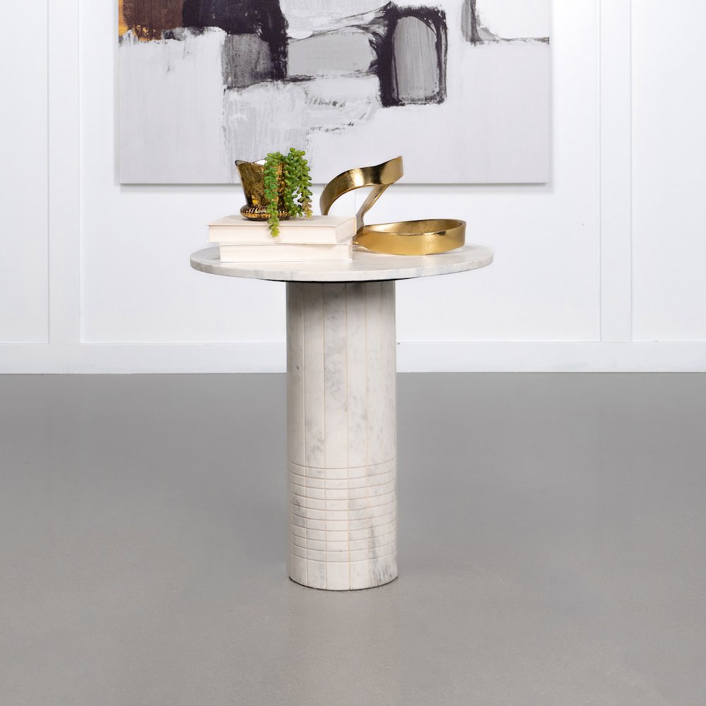 Astoria Round Genuine Marble Side End Table White. Picture 3