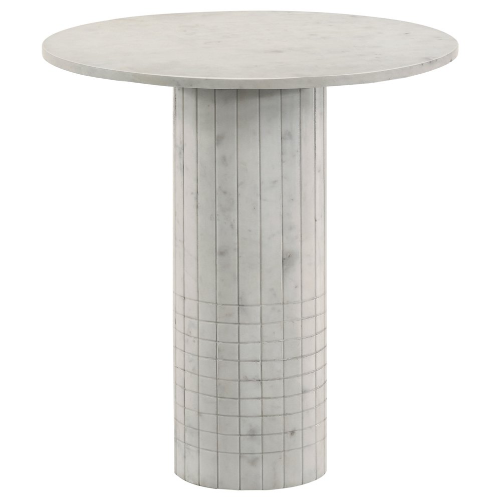 Astoria Round Genuine Marble Side End Table White. Picture 1