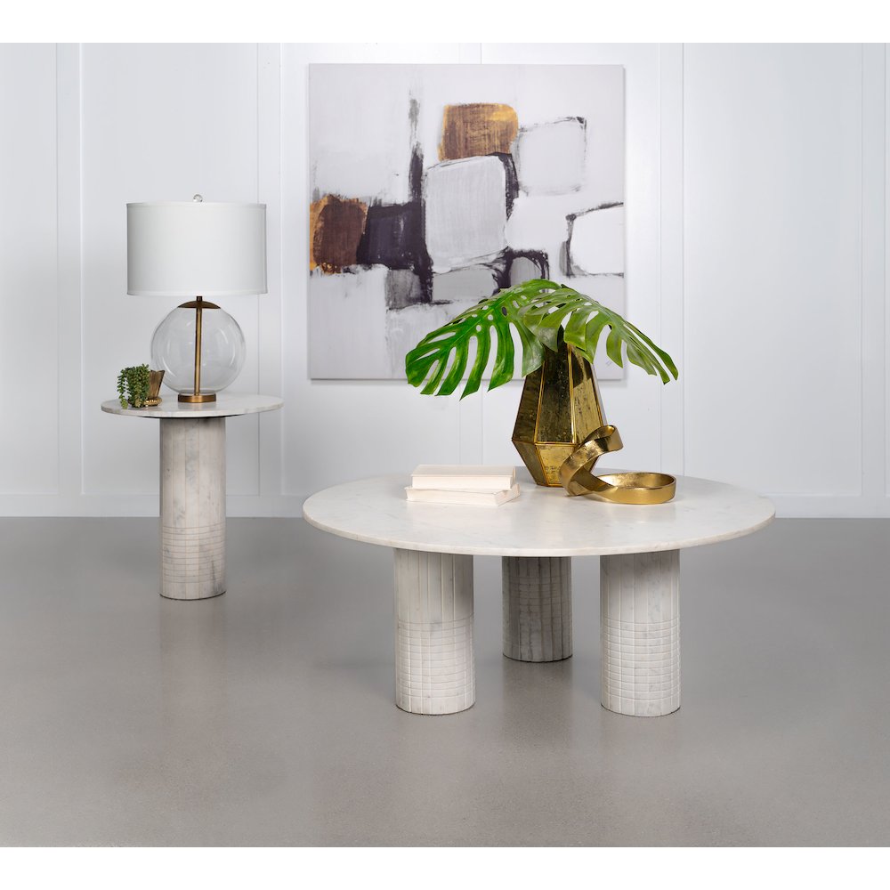 Astoria Round Genuine Marble Side End Table White. Picture 5