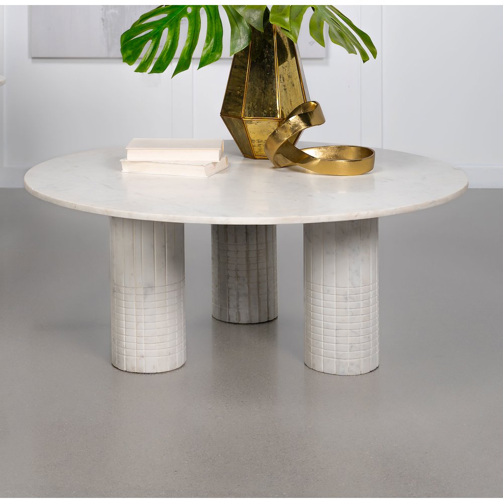 Astoria Round Genuine Marble Coffee Table White. Picture 3
