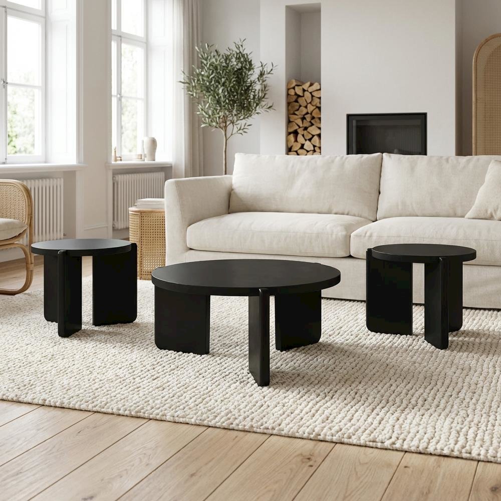 3-Piece Solid Wood Coffee and End Table Set, Round Tops, Contemporary Design. Picture 3
